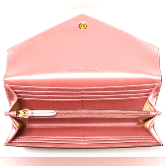 ✨️MICHAEL KORS 🔥 Rose Gold🔥 Jet Set Travel Large Patent Envelope Wallet✨️ - Picture 2 of 3